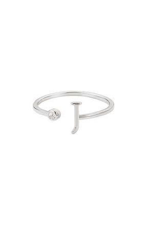 Adornia Cubic Zirconia Initial Adjustable Band Ring in Silver-J at Nordstrom Rack