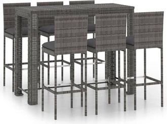 vidaXL 7 Piece Garden Bar Set with Cushions Poly Rattan Grey Vidaxl