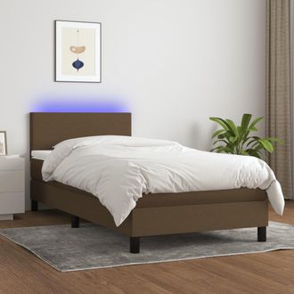 vidaXL Cama Box Spring Con Colch&oacute;n Led Tela Marr&oacute;n Oscuro 100x200 Cm Vidaxl