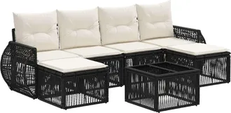 vidaXL Conjunto De Sof&aacute;s De Jard&iacute;n 7 Uds. Negro Y Blanco Crema Vidaxl