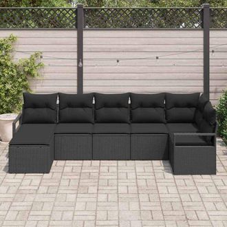 vidaXL Conjunto De Sof&aacute; De Jard&iacute;n 7 Pcs Negro Polirat&aacute;n Vidaxl