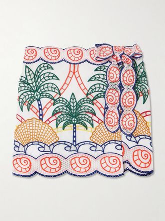 Farm Rio Minigonna In Cotone Richilieu Smerlato - Bianco