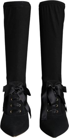 Dolce & Gabbana Black Stiletto Heels Mid Calf Boots Womens Shoes