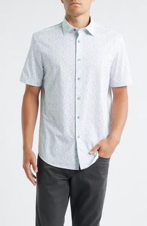 Bugatchi Miles OoohCotton Print Short Sleeve Button-Up Shirt in Air Blue at Nordstrom Rack, Size Xx-Large