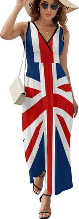 Generic British Flag Womens Maxi Dress Sleeveless V Neck Dresses Casual Outfits 2XL