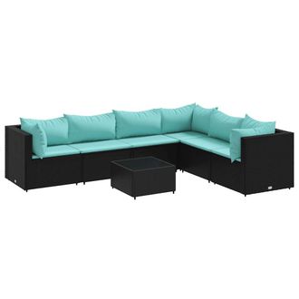 vidaXL Set De Muebles De Jard&iacute;n Y Cojines 7 Pzas Rat&aacute;n Sint&eacute;tico Negro Vidaxl