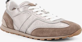 Brunello Cucinelli Womens Sneakers Laminated Leather-Suede Silver Trainers Leather/suede