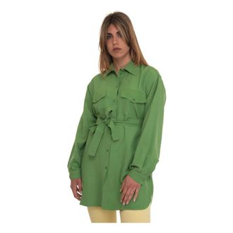 Pennyblack Overhemden, Dames, Groen, M, Katoen, Lange Blouse met Knoopsluiting
