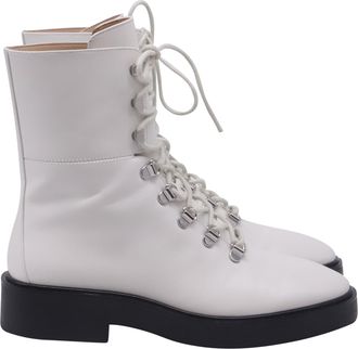 Stuart Weitzman Lace Up Boots in White Leather