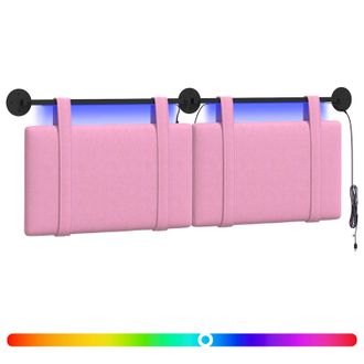vidaXL Cabecero Colgante Con Luz Led Rosa Tela Vidaxl