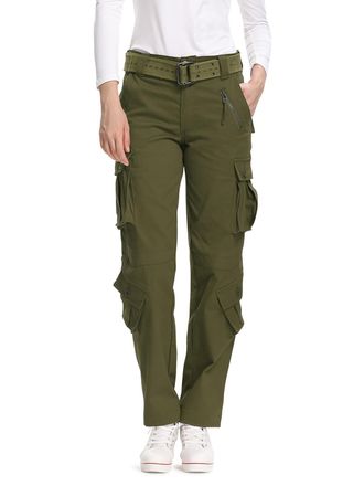 OCHENTA Aeslech Womens Cargo Work Combat Trousers Cotton Casual Tactical Pants Ladies Travel Army Green US 10 - UK 12