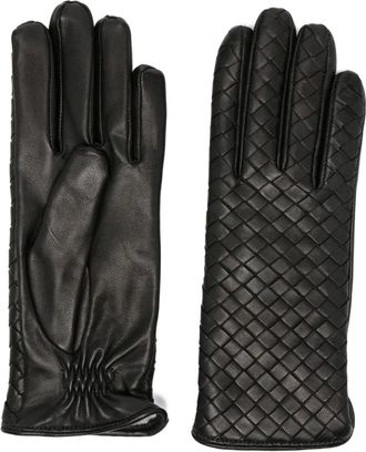 Manokhi Guanti intrecciati in pelle - Nero