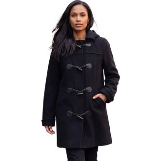 Jessica London Hooded Toggle Wool Coat in Black at Nordstrom, Size 18