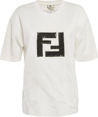 Fendi sequin-embellished logo T-shirt - White
