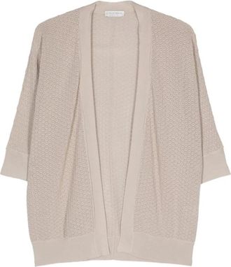 Le Tricot Perugia Beige Katoenen Open-gebreide Vest - Dames - Vesten - Beige - 3XL - Katoen - Truien & Vesten
