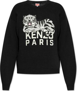 Kenzo Trui met geborduurd logo - Heren - Ronde hals truien - Zwart - L - Katoen - Truien & Vesten