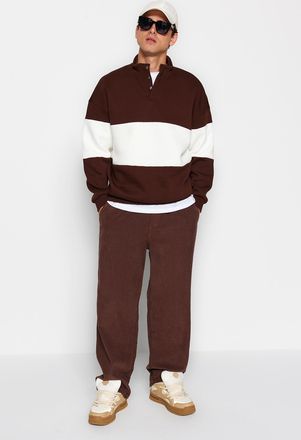 Trendyol MAN Heren Bruin Colorblock Lang Oversized Sweatshirts
