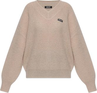 Rotate Gebreide V-hals Trui - Dames - V-hals truien - Beige - M - Wol - Truien & Vesten