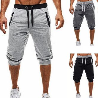 Generic Mens Cropped Trousers Cuffed Mens 3/4 Length Joggers Tracksuit Bottoms Three Quarter Length Shorts Lightweight Sweatpant Capris Outdoor Workout Capris