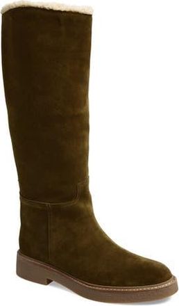 Jeffrey Campbell Zabini Faux Shearling Lined Knee High Boot in Khaki Suede Combo at Nordstrom Rack, Size 5.5