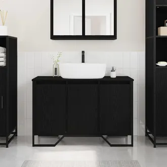 vidaXL Mobiletto Per Lavabo Con Porta Rovere Nero 91 X 35 X 60 Cm - Vidaxl