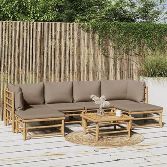 vidaXL Vidaxl - Set De Muebles De Jard&iacute;n 7 Piezas Bamb&uacute; Y Cojines Gris Taupe