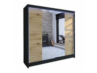 Mirjan24 Mobilier1 - Armario Closico 138, Negro + Roble Artisan, 215x180x58cm, Puertas De Armario: Correderas, N&uacute;mero De Estantes: 0, Led