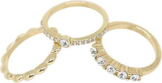 Ettika Plated Crystal Textured Set Of 3 Rings