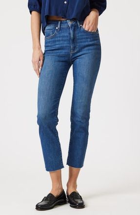 Mavi Viola Raw Hem High Waist Ankle Straight Leg Jeans in Mid Brushed Flex Blue at Nordstrom, Size 26 X 27