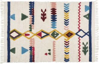Maisons du monde Alfombra tufting de estilo bereber de algod&oacute;n y lana color crudo con motivos decorativos multicolores y flecos 140x200