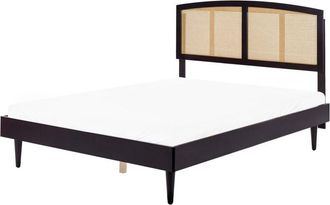 Beliani Modern eu King Size Bed Frame 5ft3 Slatted Base Headboard Rubber Wood Black Varzy