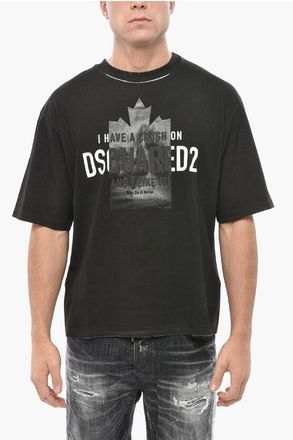 Dsquared2 Crew Neck CRUSH Cotton T-Shirt with Embossed Print size Xxl