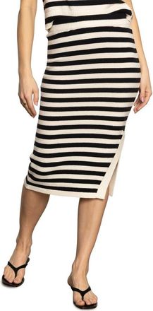Sanctuary Stripe Side Slit Midi Skirt in Black/Cream at Nordstrom, Size X-Large