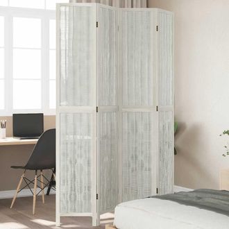 vidaXL Biombo Separador De 4 Paneles Madera Maciza Paulownia Blanco Vidaxl