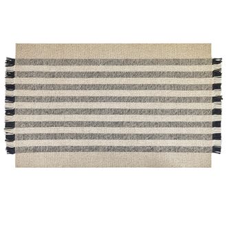 Beliani Alfombra De Lana Blanco Crema Negro 140 X 200 Cm Hecho A Mano Borlas Tacettin