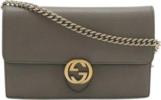 Gucci Pre-owned Cross Body Bags, female, Gray, Size: ONE SIZE Pre-owned Leather Cross Body Bag
