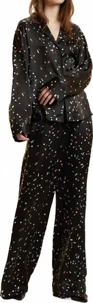 Cynthia Rowley Silk Lounge Shirt In Black-Multi