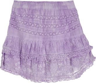 LoveShackFancy Loveshackfancy Adelia Tiered Mini Skirt in Purple Cotton