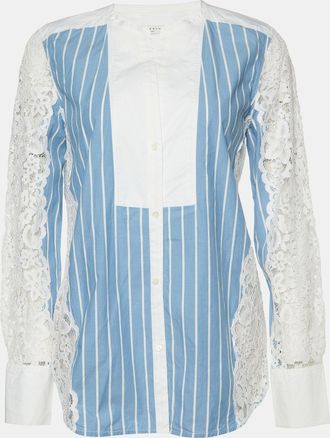 Sandro Blue Striped Cotton & Lace Shirt