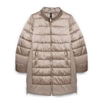 Fiorella Rubino Jassen, Dames, Beige, XL, Polyester, Bi-material gewatteerd donsjack met Sorona Aura-vulling