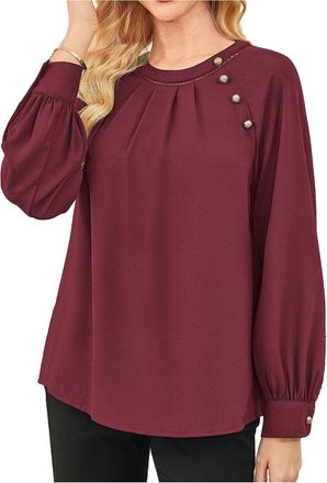 Grace Karin Ladies Tops Elegant Business Long Sleeve Tops for Women UK with Buttons Basic Shirt Tank Top Wine red L