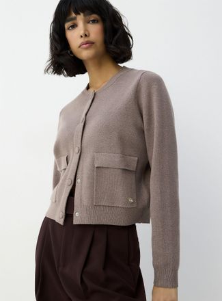 Icone Womens Flap pockets dense knit boxy-fit Cardigan Sweater