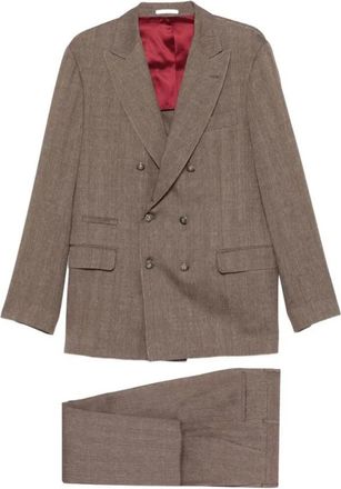 Brunello Cucinelli Linnen Double-Breasted Pak - Heren - Business pakken - Bruin - XL - Linnen - Kostuums