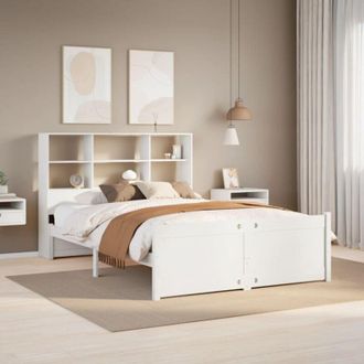 vidaXL Cama Con Estanter&iacute;a Sin Colch&oacute;n Madera Maciza Blanca 140x200 Cm Vidaxl