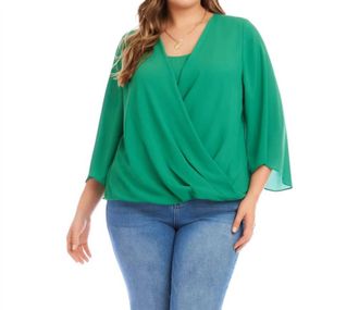 Karen Kane Bracelet Sleeve Drape Front Crossover Top - Plus In Kelly Green