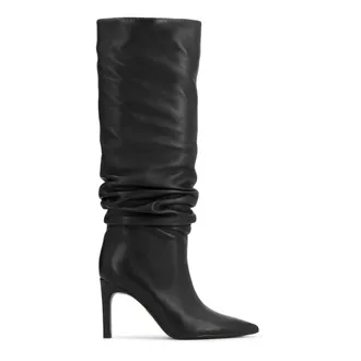 Kazar Schoenen, Dames, Zwart, 41 EU, Leer, Hoge laarzen met gekreukeld stiletto bovenwerk