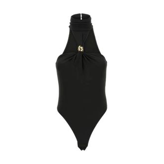Elisabetta Franchi Body, female, Black, Size: XS Cr&ecirc;pe Jersey Bodysuit with Jewel Detail