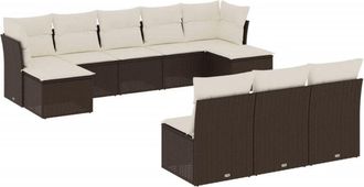 vidaXL Vidaxl - Set De Sof&aacute;s De Jard&iacute;n 10 Pzas Y Cojines Rat&aacute;n Sint&eacute;tico Marr&oacute;n