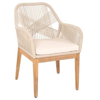 Hhg Nunca Usado] Silla De Jard&iacute;n Hhg 678b, Sill&oacute;n De Exterior, Mimbre De Cuerda Resistente A La Intemperie Madera De Cuerda Acacia, Cojines Beige Crema-bl