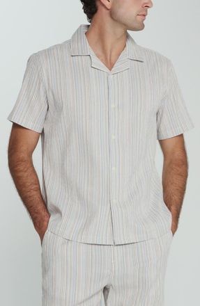 7 Diamonds The Verve Striped Camp Shirt in Blue at Nordstrom, Size Xx-Large